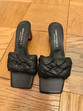 Black Braided Leather Heels